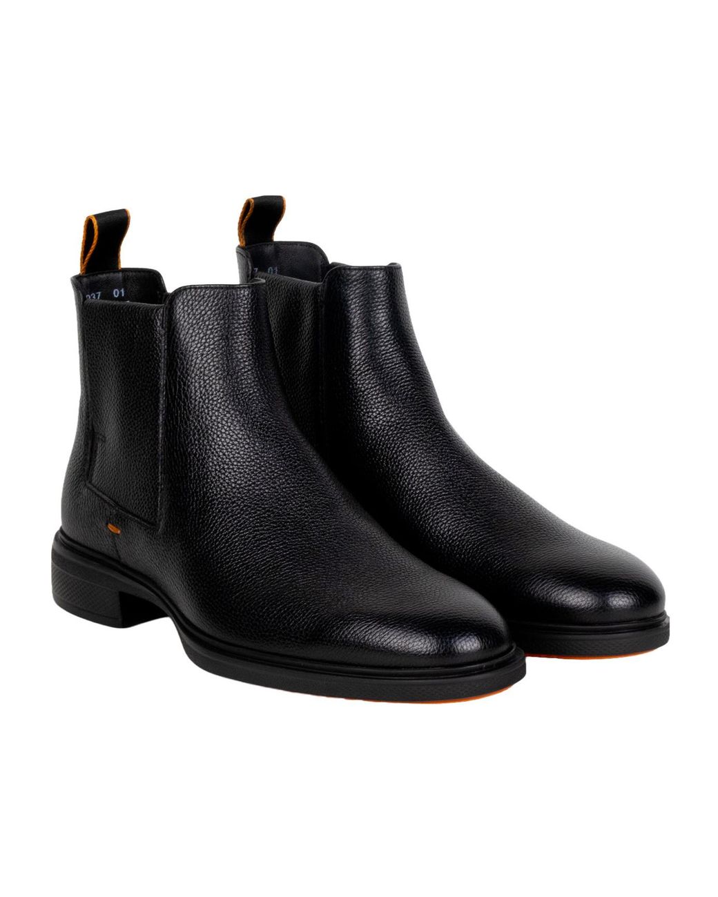 Santoni Black Easy Grained Leather Chelsea Boots for men