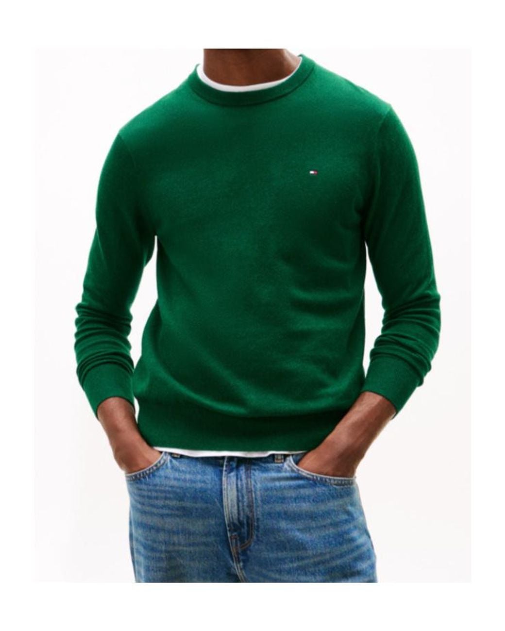 Tommy Hilfiger Green Cotton Cashmere Crew Neck Jumper for men
