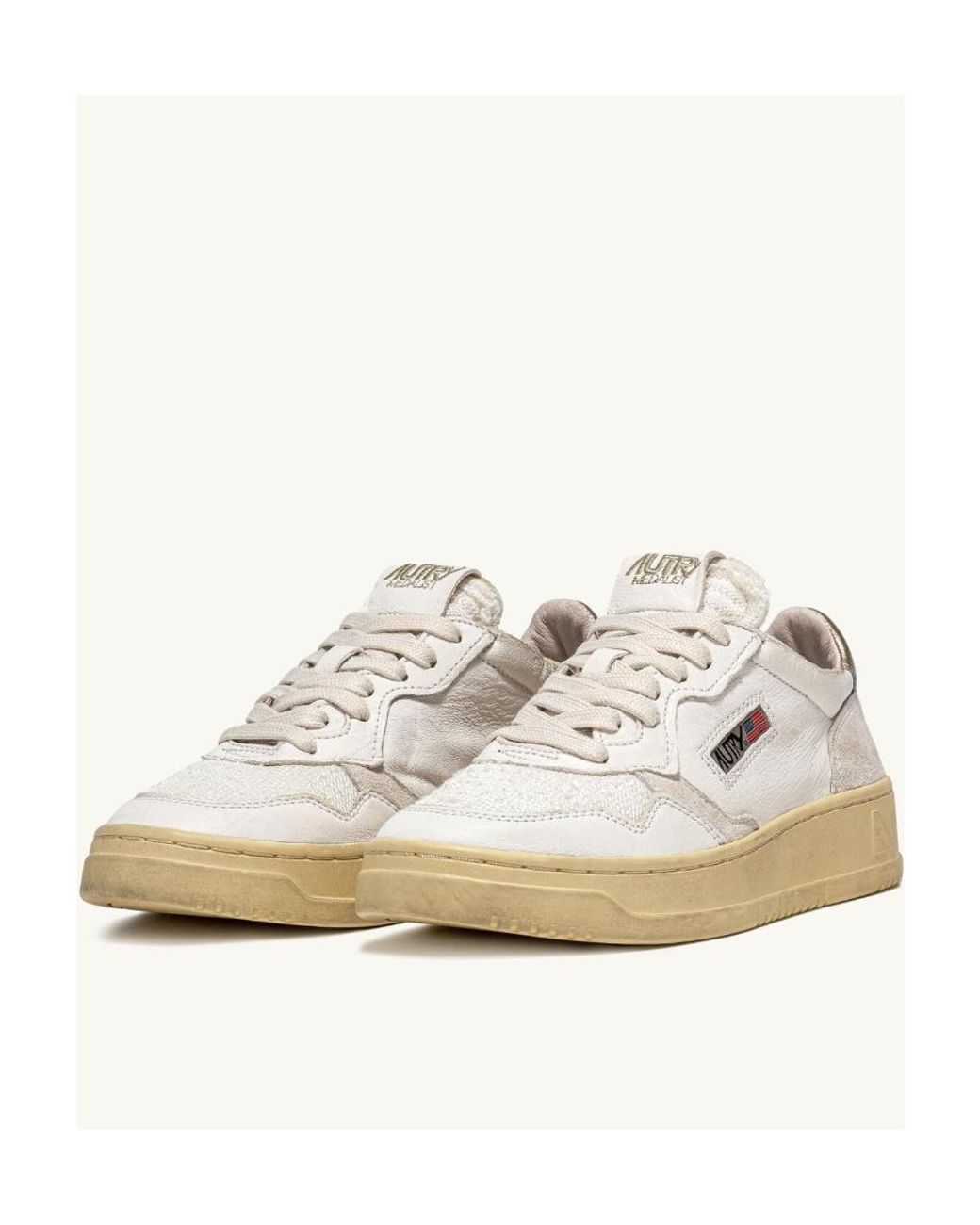 Autry White Logo-Patch Lace-Up Sneakers