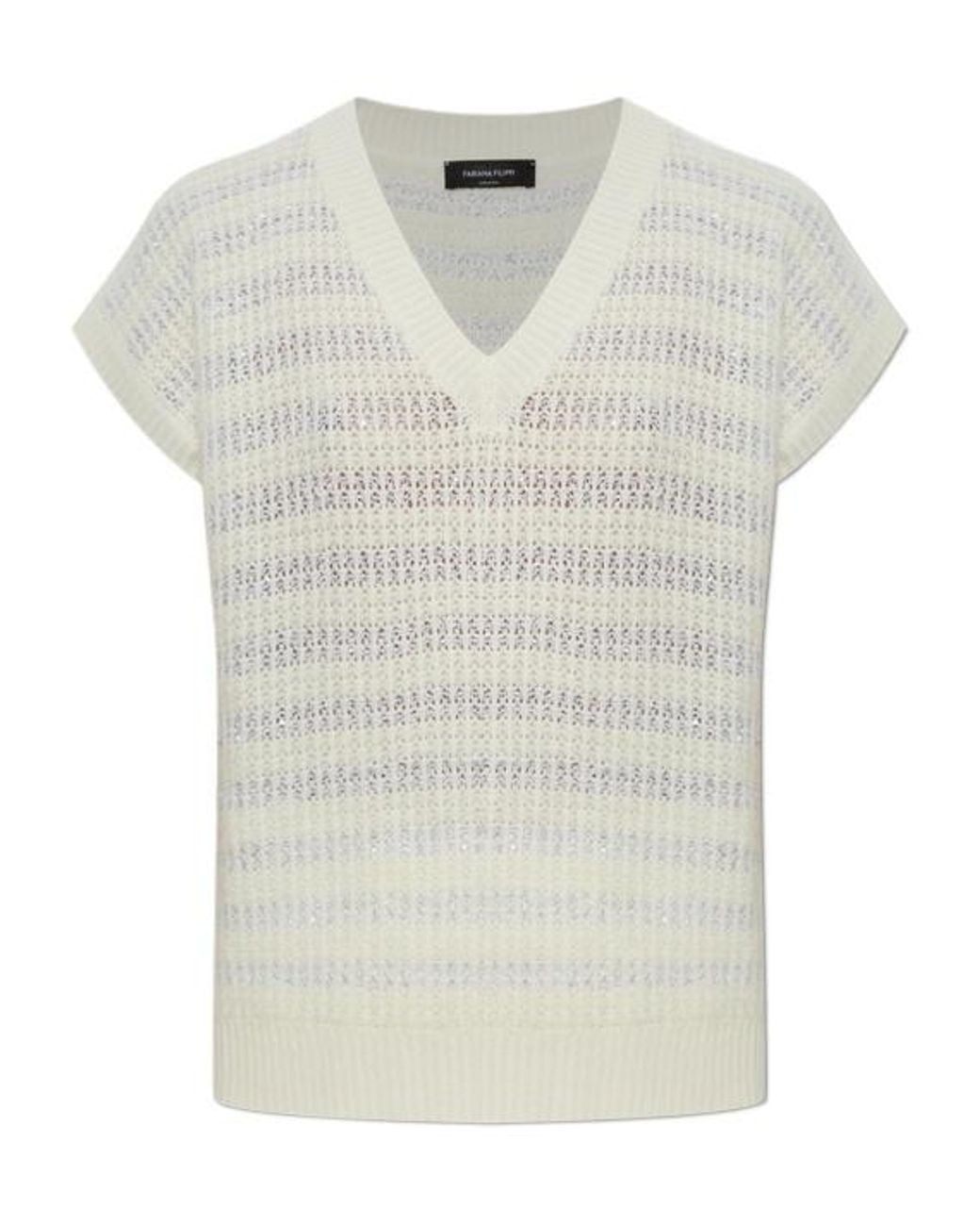 Fabiana Filippi White Open-Knit Sequin Knitted Top