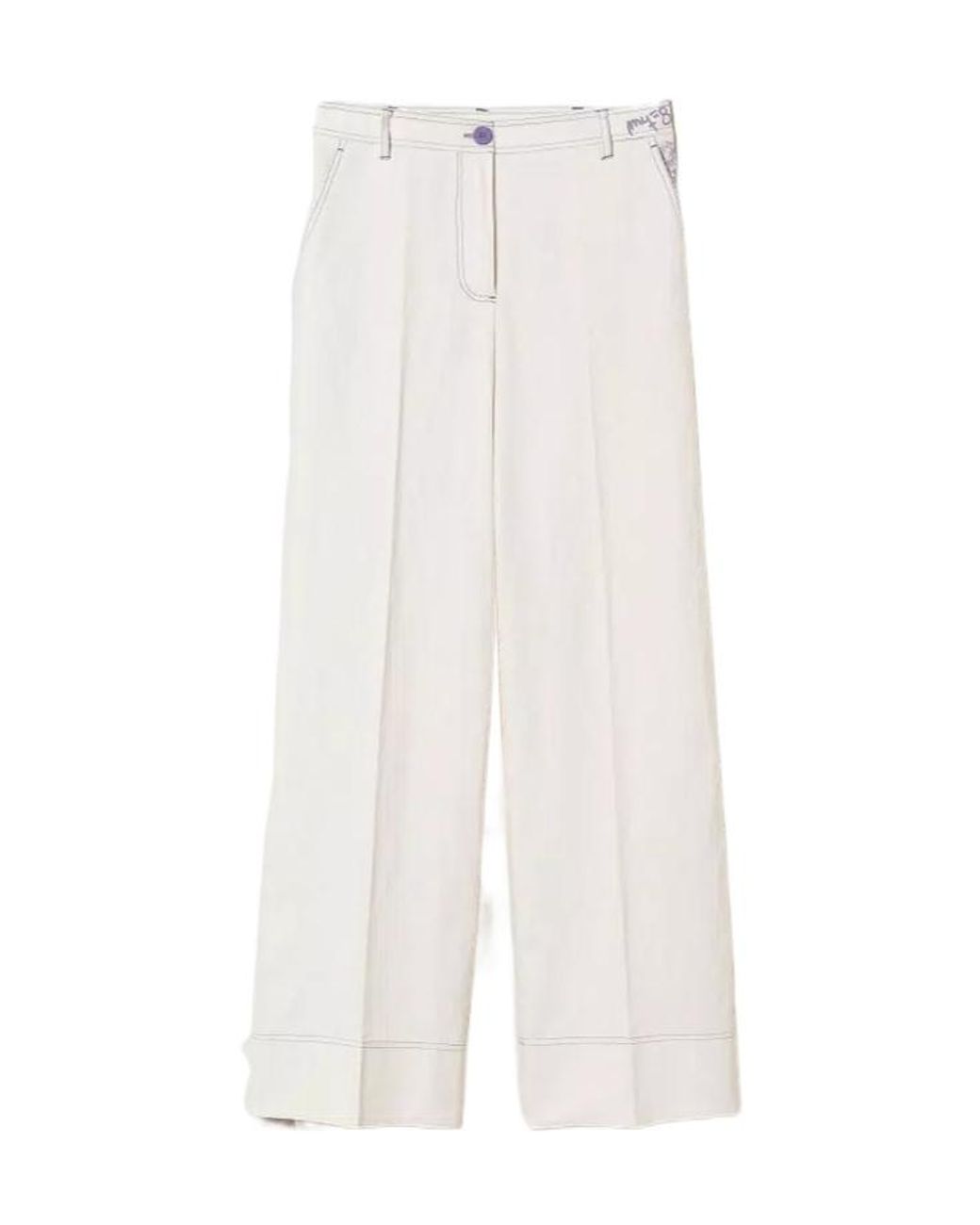 Twinset White Floral-Embroidered Palazzo Pants