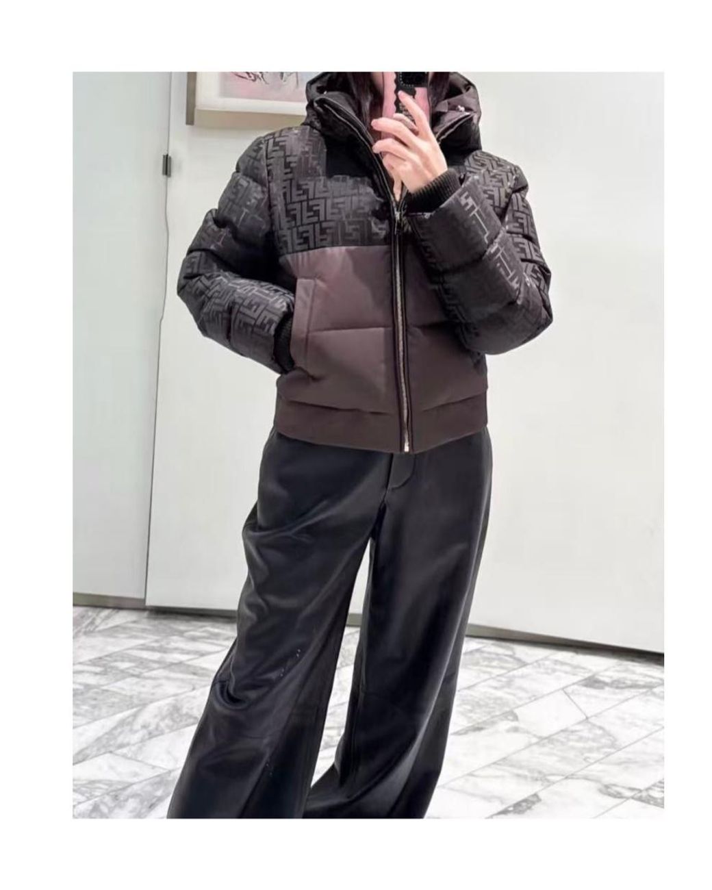 Fendi Brown Ff Jacquard Hooded Padded Jacket