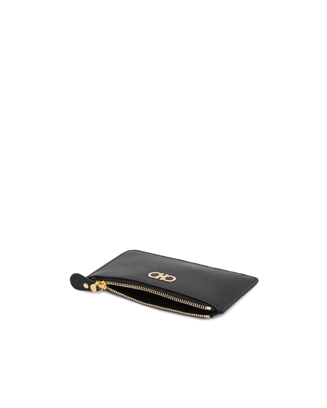Ferragamo Black Zip Card Bag Wallet