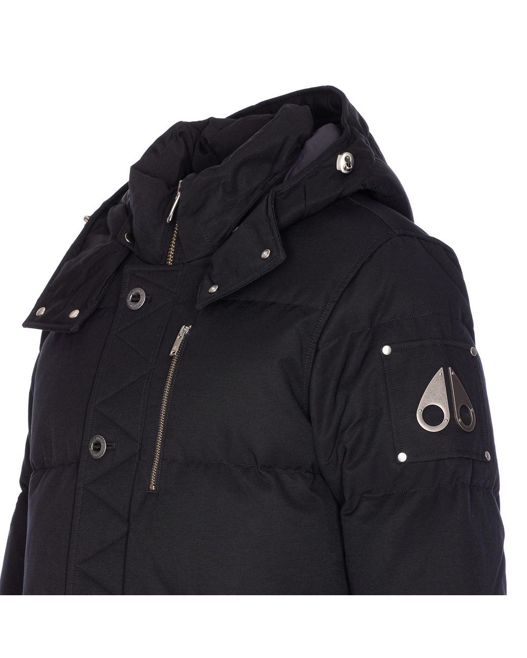 Moose Knuckles Black Zip Detailed Hooded Coat for men