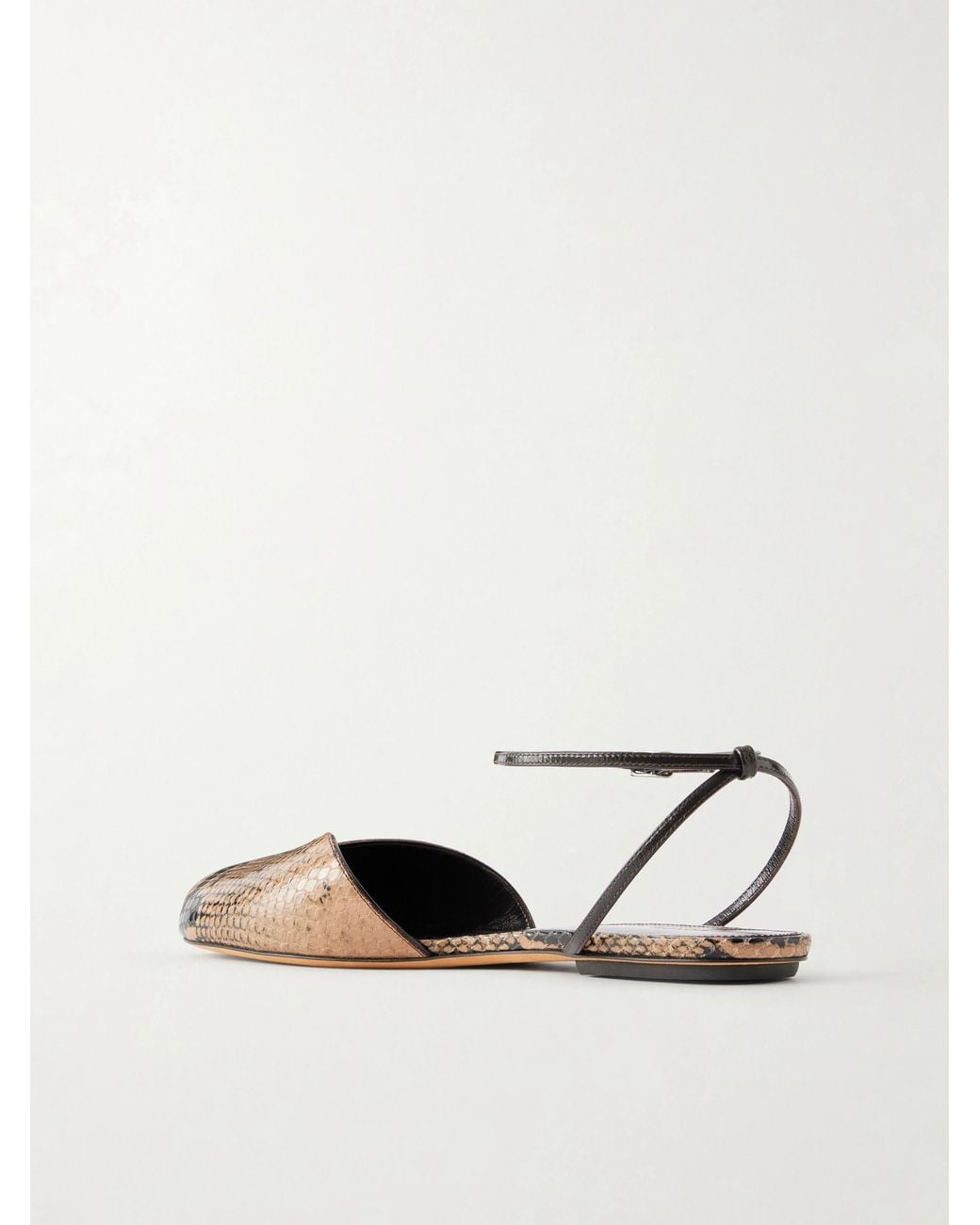 Le Monde Beryl White Snake Print Leather Flat Shoes