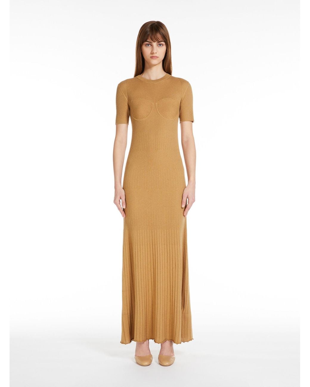 Max Mara Metallic Short-Sleeve Ribbed Dress