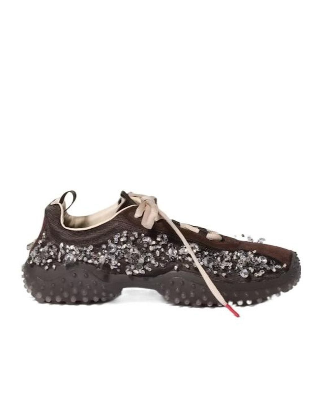 Miu Miu Brown Bubble Embroidered Technical Fabric And Suede Sneakers