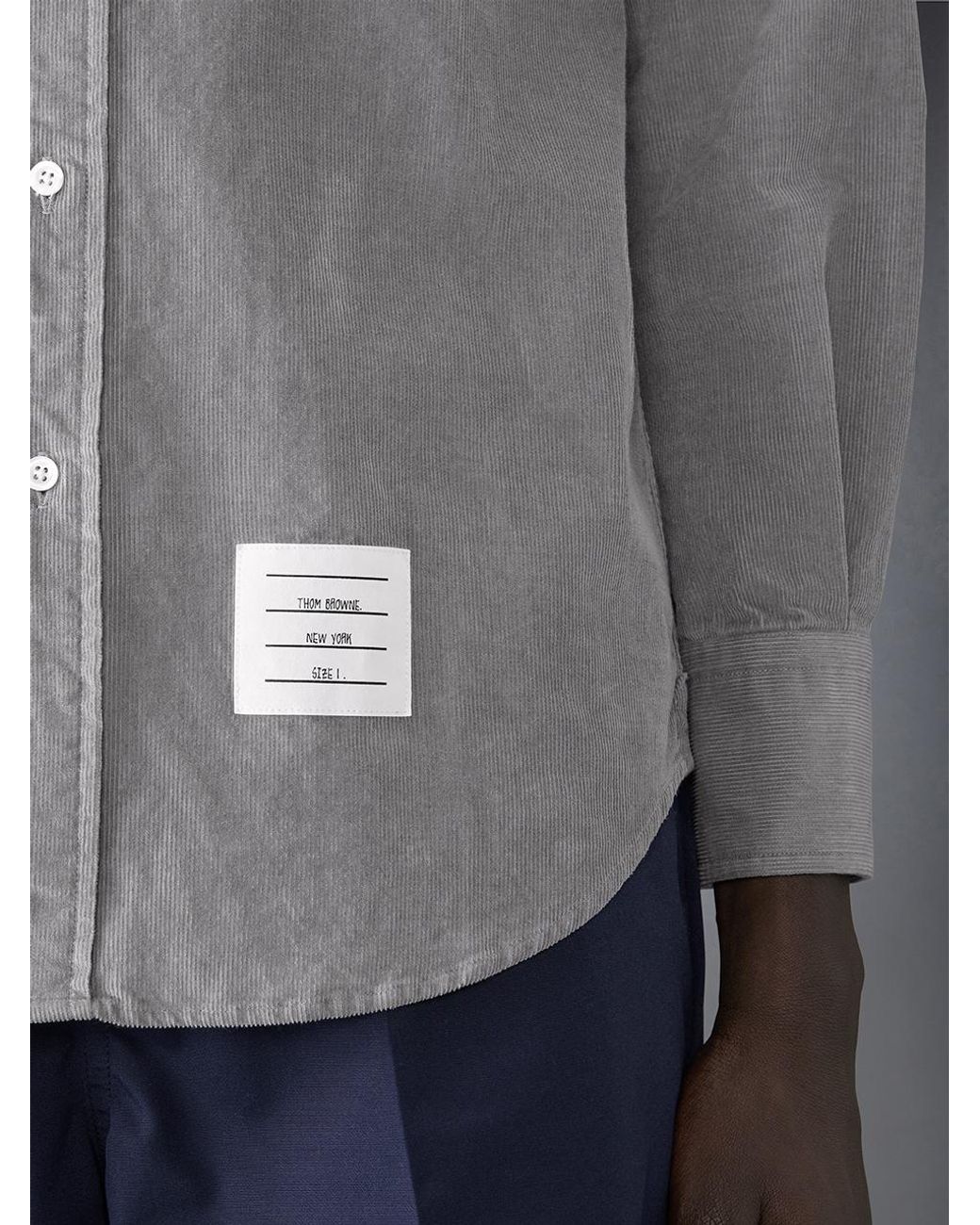 Thom Browne Gray Logo-Patch Corduroy Shirt for men