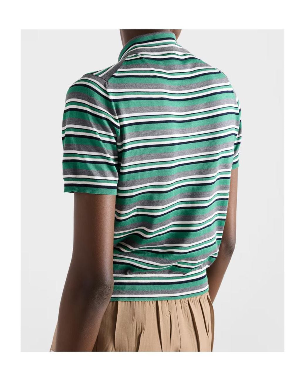 Prada Green Short-Sleeved Striped Cotton Polo Shirt