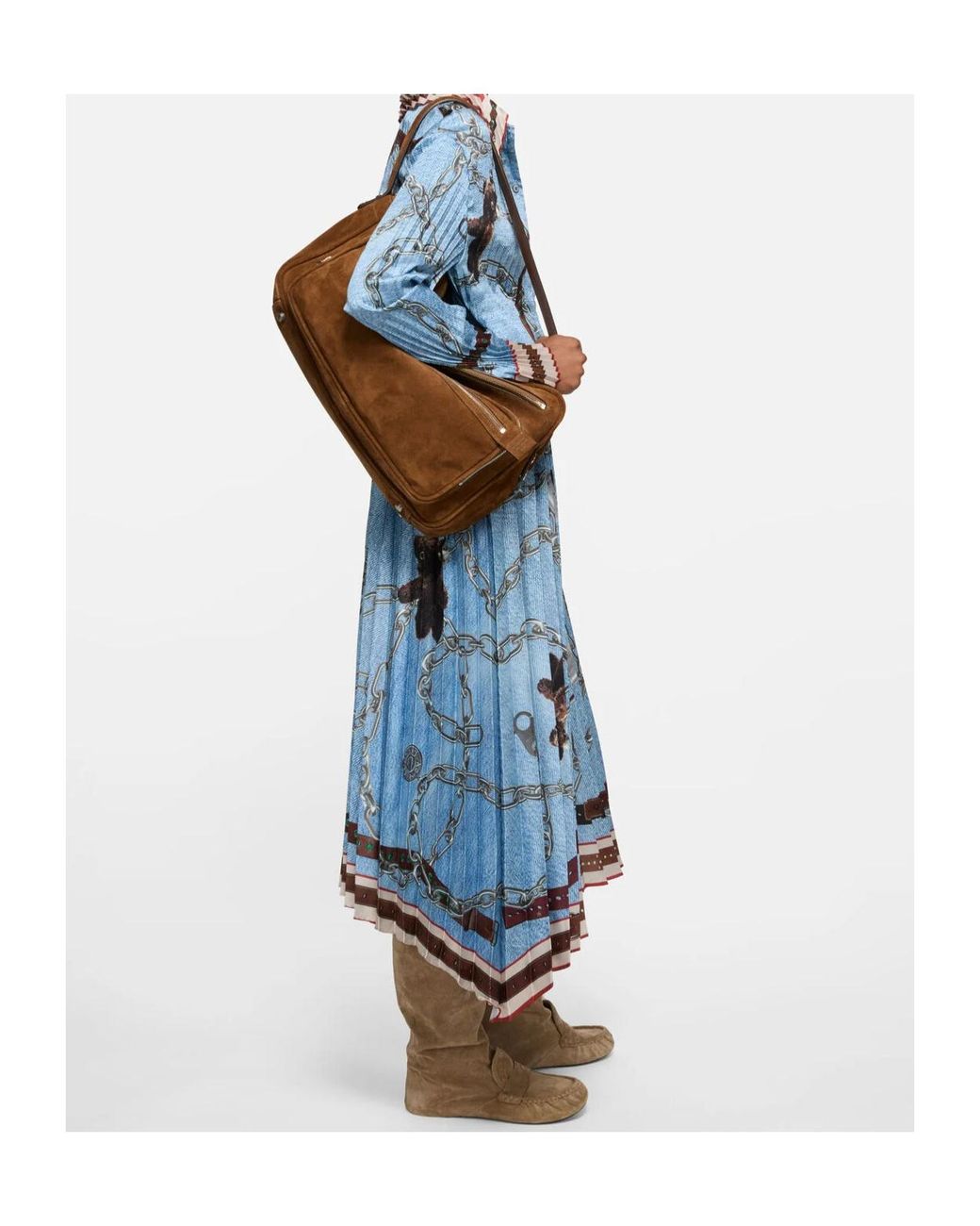 Acne Blue Pleated All-Over Print Midi Skirt
