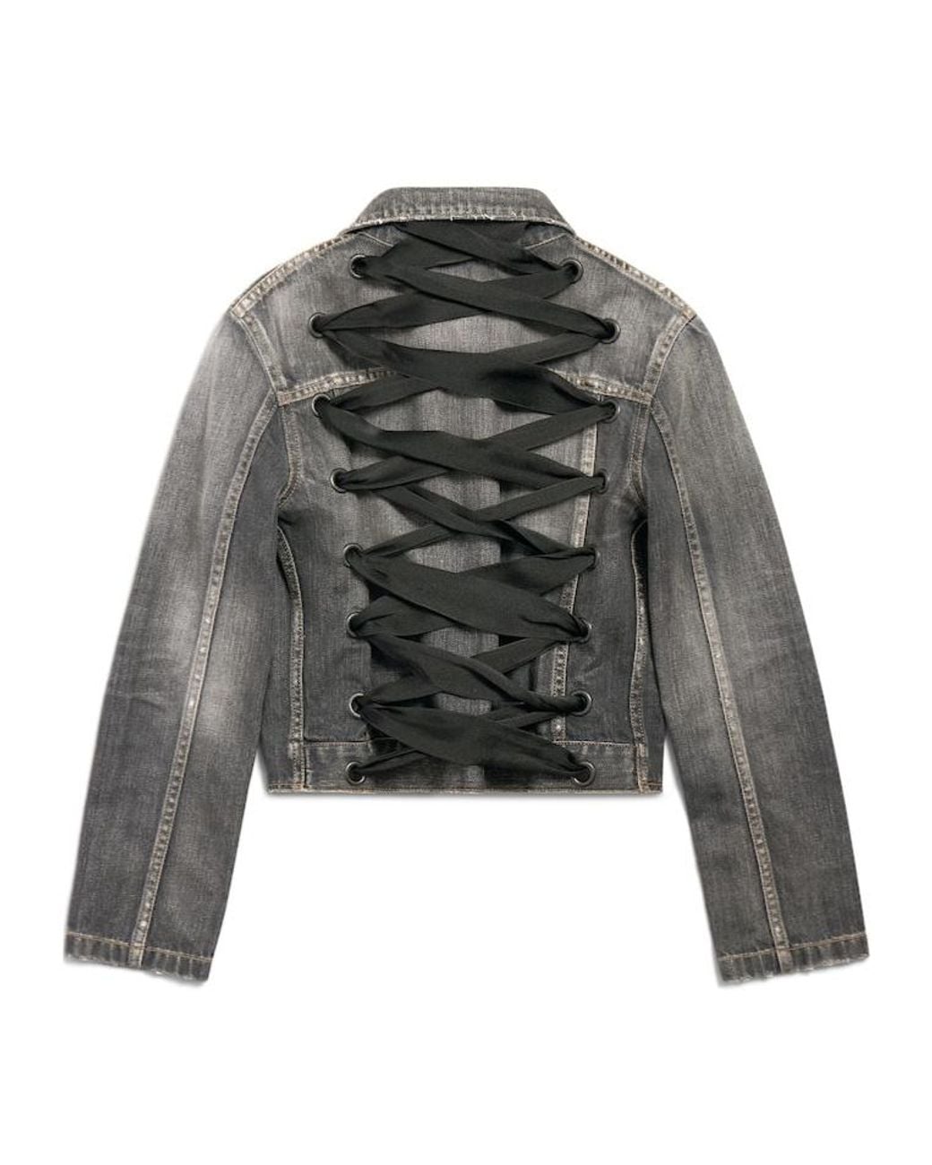 Balenciaga Gray Lace-Up Denim Jacket