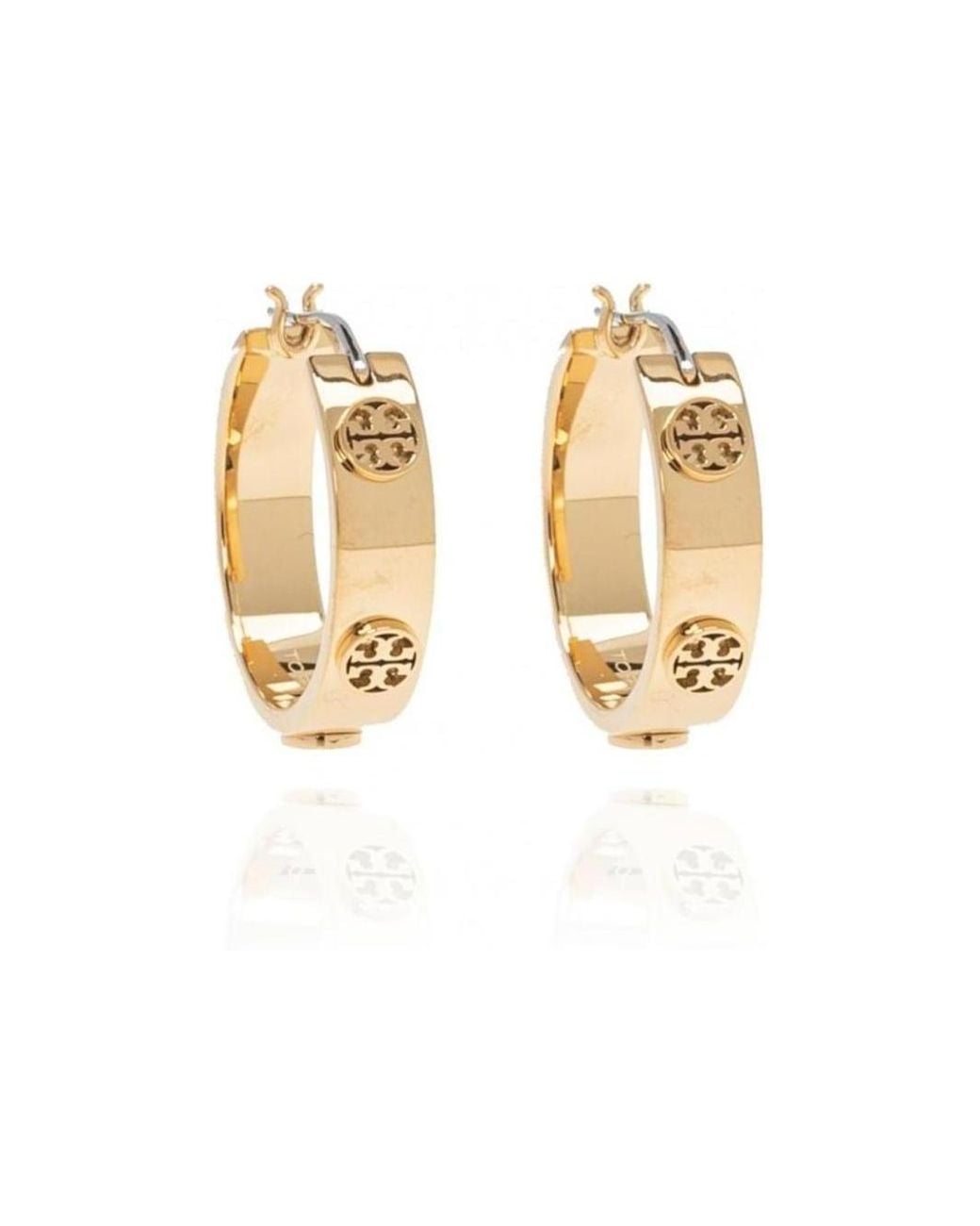 Tory Burch Metallic Miller Double T Stud Hoop Earrings