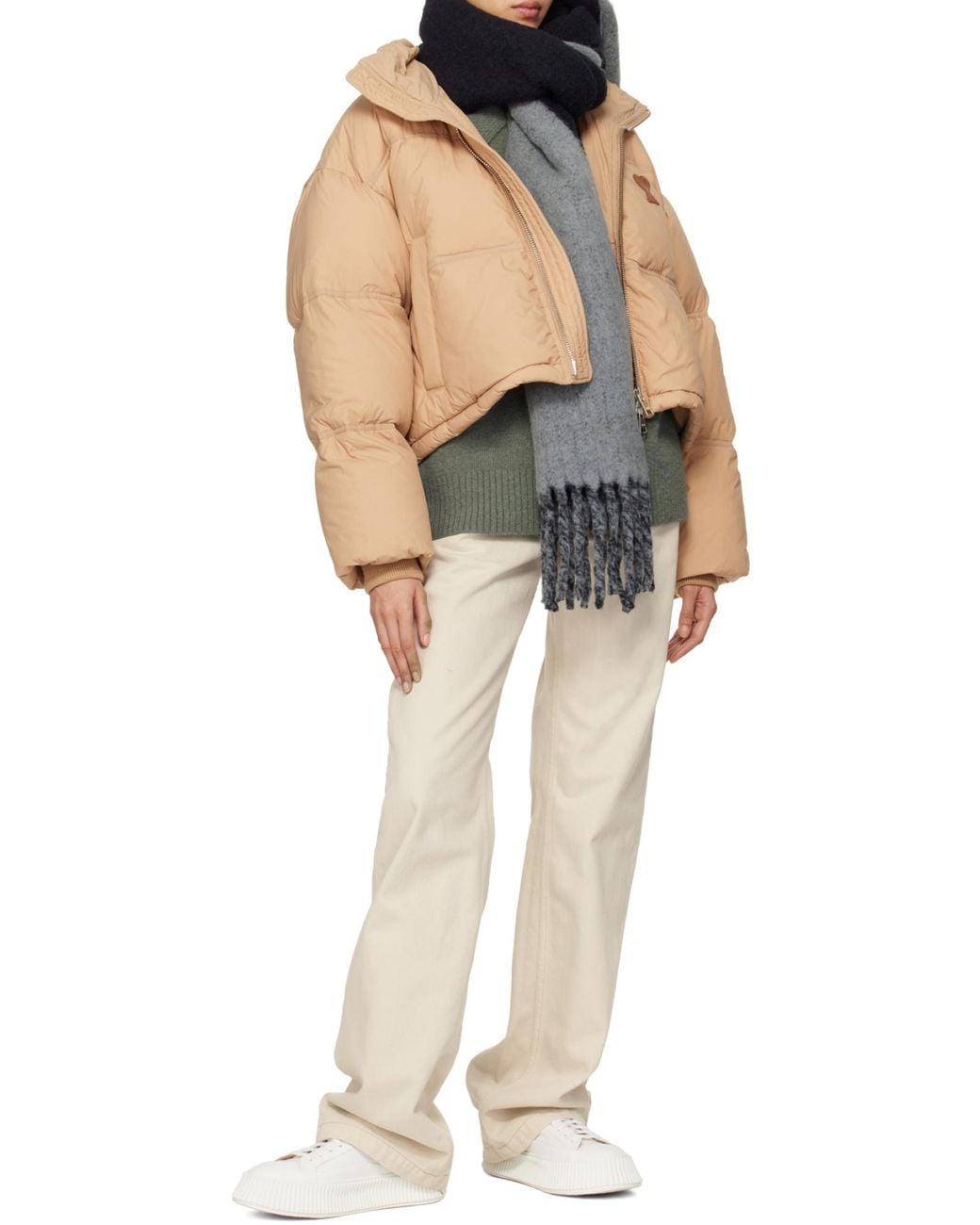 AMI Blue Ami Logo Tag Fringed Scarf for men