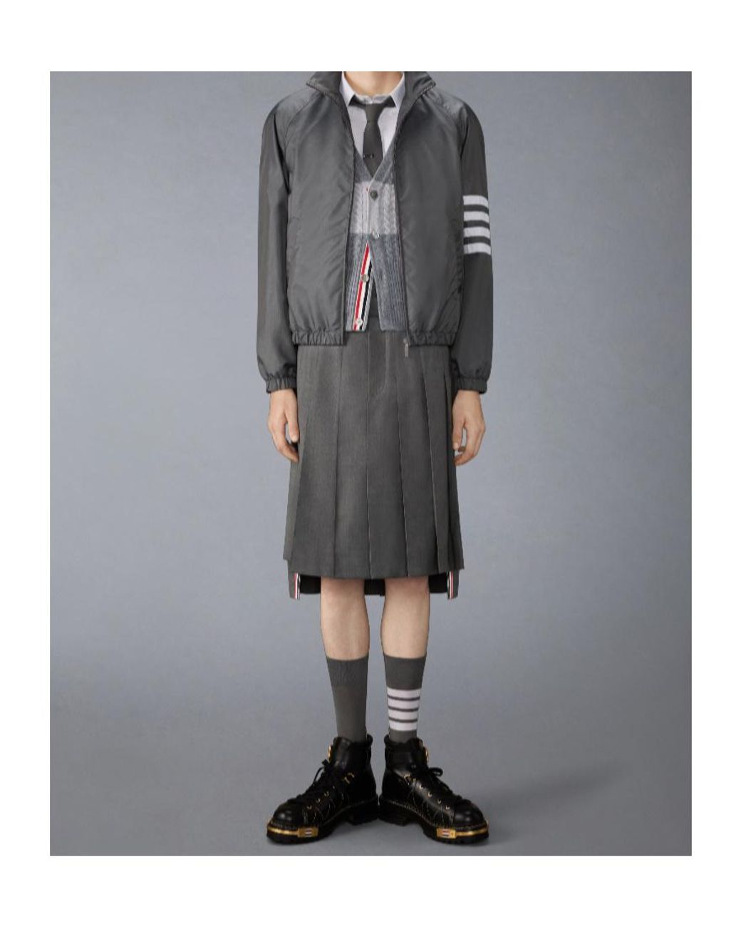 Thom Browne Gray 4R-Bar Striped Cardigan for men