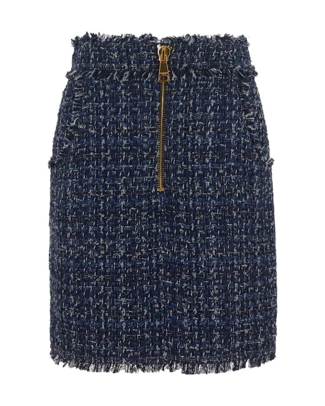 Balmain Blue Denim Tweed Mini Skirt