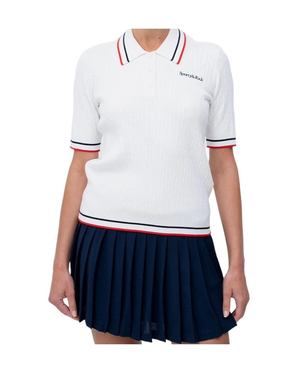 Sporty & Rich White Cable-Knit Polo Top