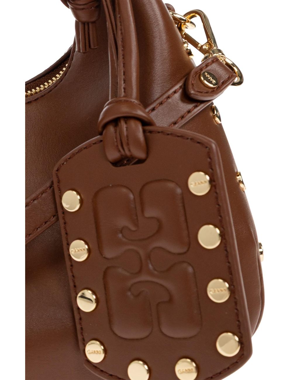 Ganni Brown Stud-Embellished Mini Hobo Bag