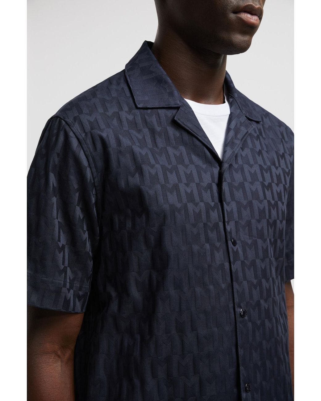 Moncler Blue Monogram Jacquard Cotton Shirt for men