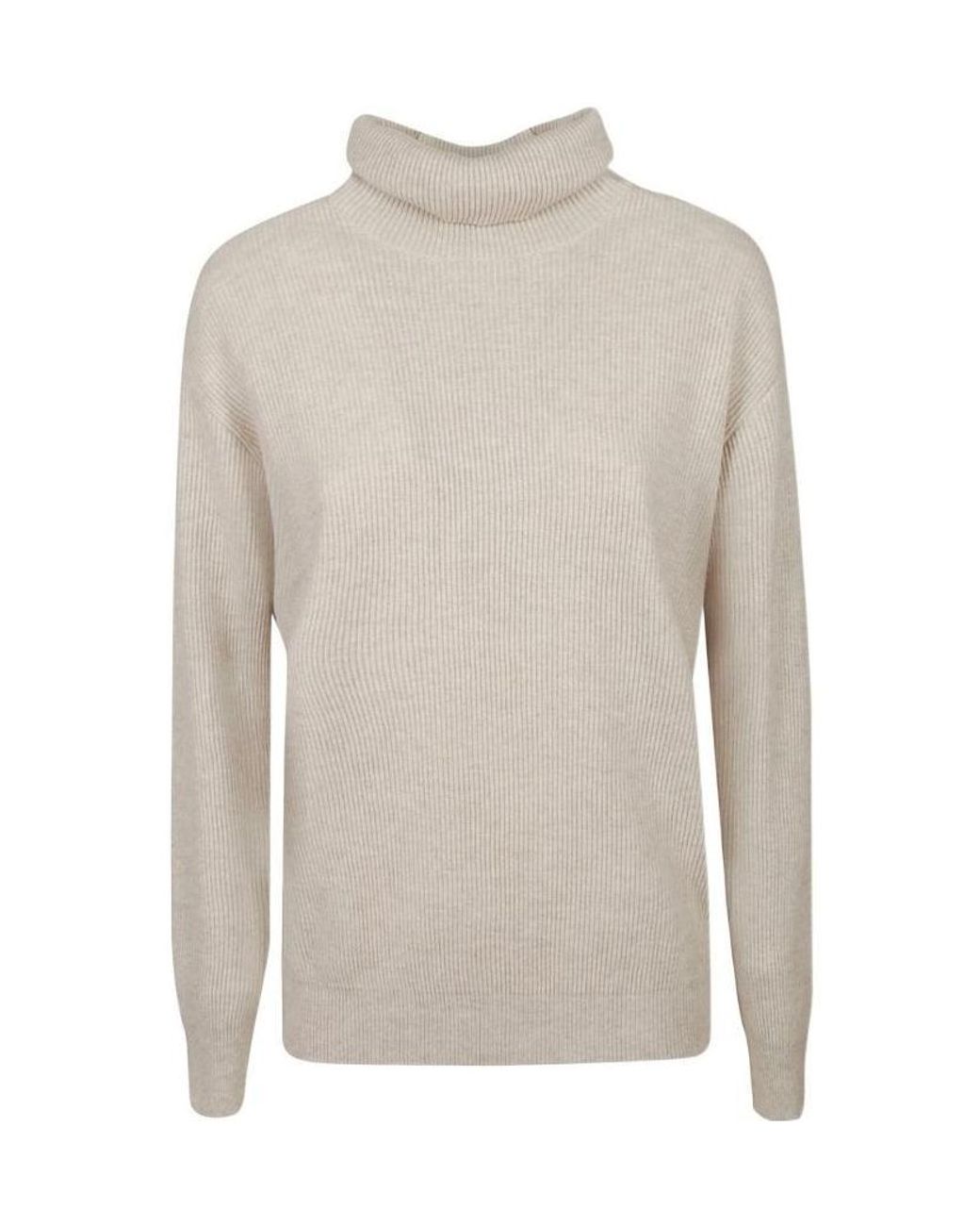 Brunello Cucinelli White High Neck Knitted Jumper