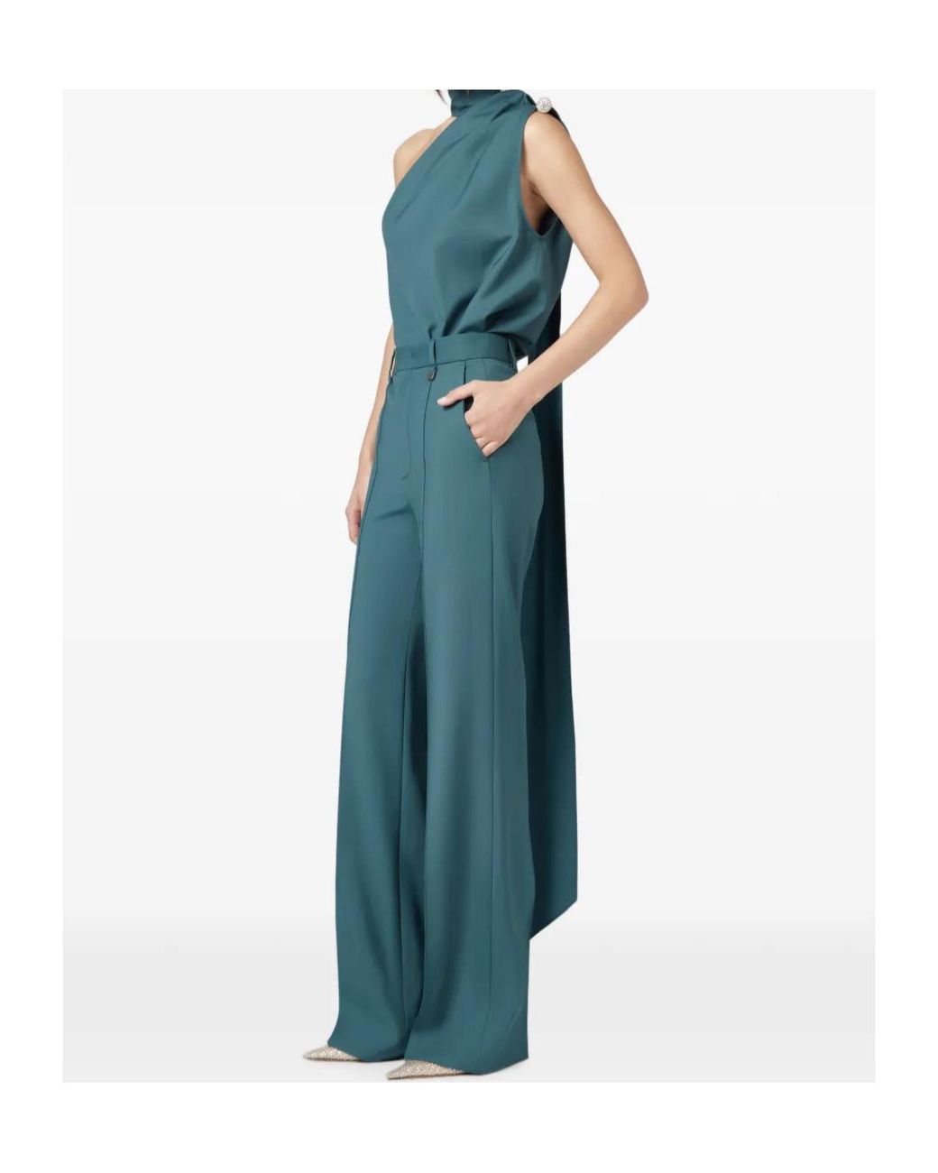 GIUSEPPE DI MORABITO Blue Draped One-Shoulder Top