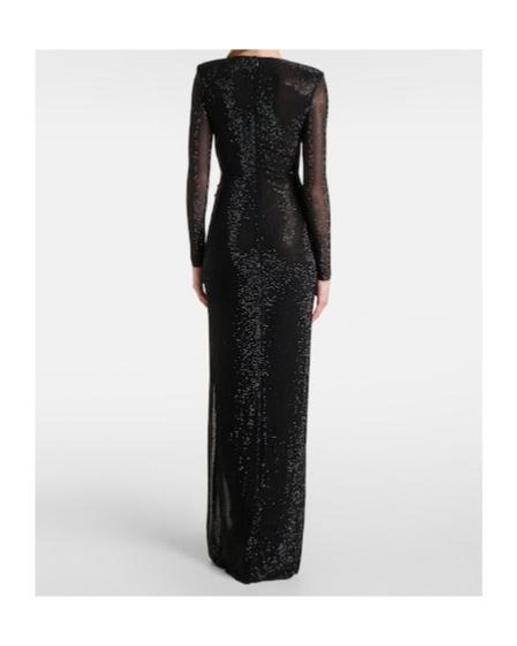 Self-Portrait Black Rhinestone-Embellished Mesh Maxi Dress