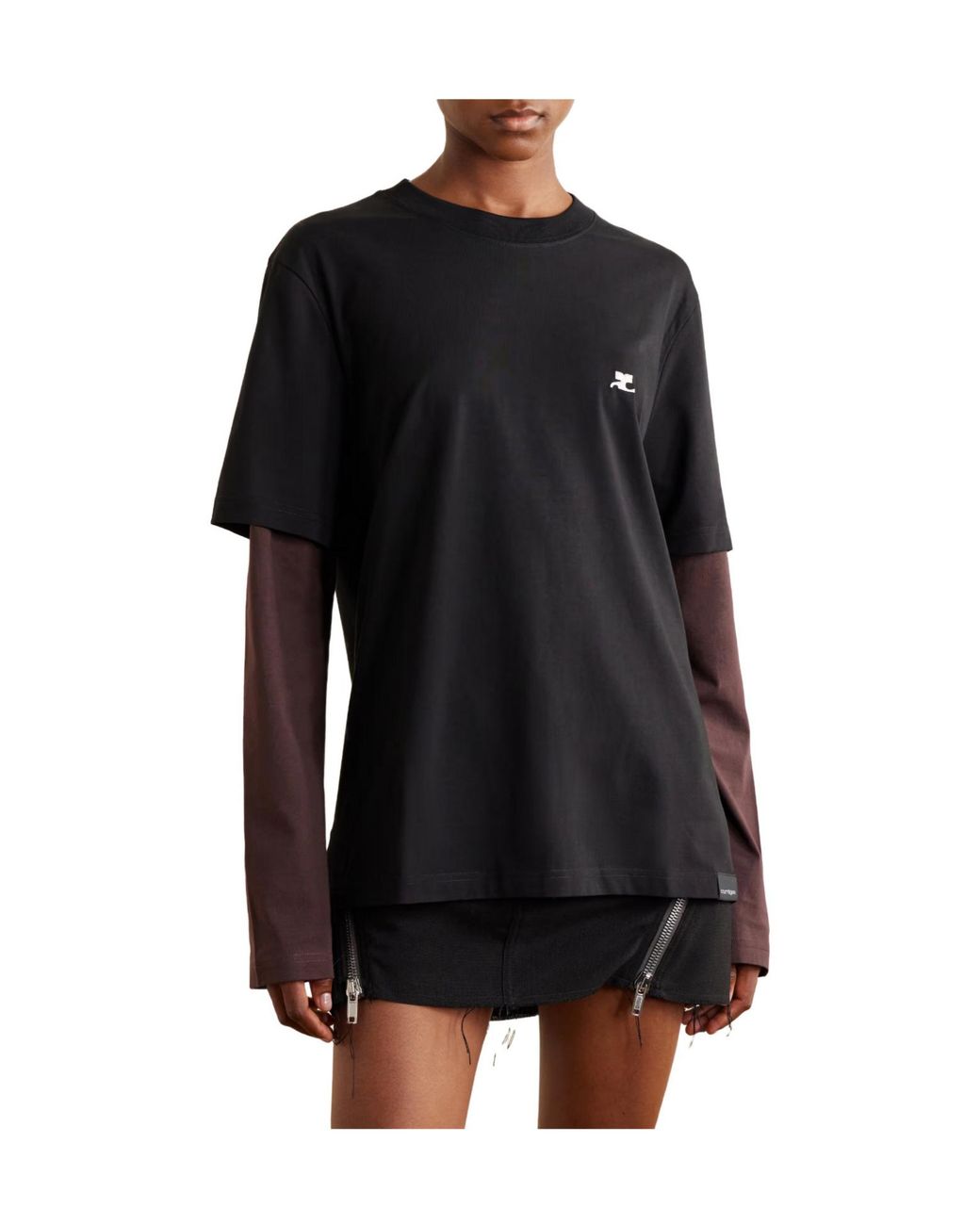 Courreges Black Logo-Embroidered Cotton-Jersey T-Shirt