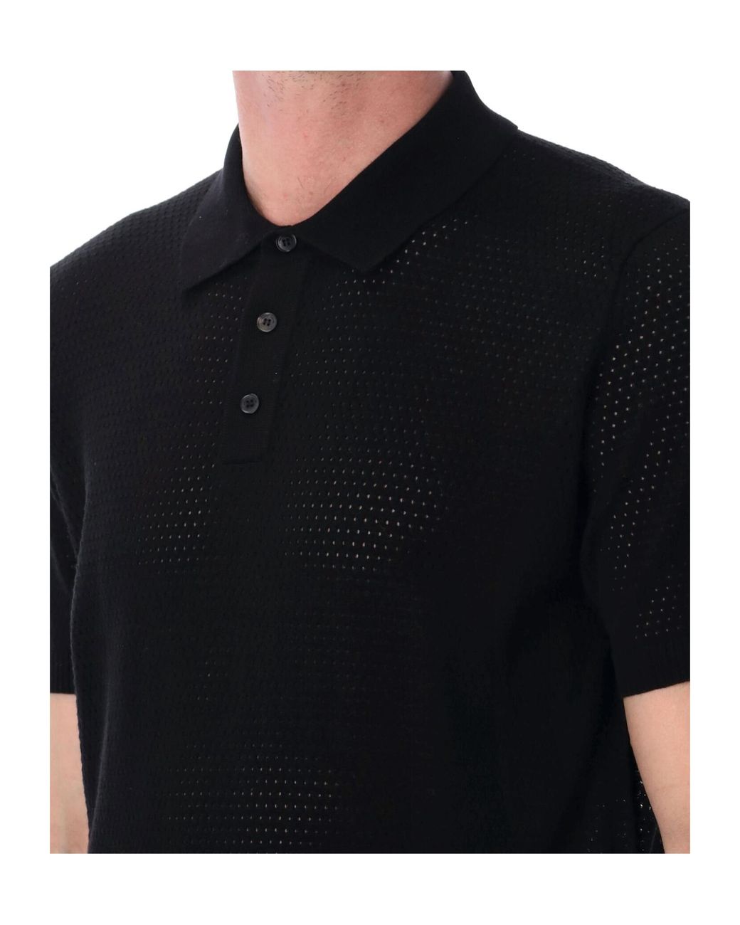 Roberto Collina Black Mesh Knit Polo Shirt for men