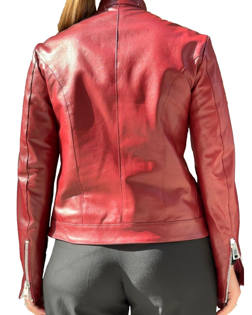 Lela Rose Red Zip-Up Leather Jacket
