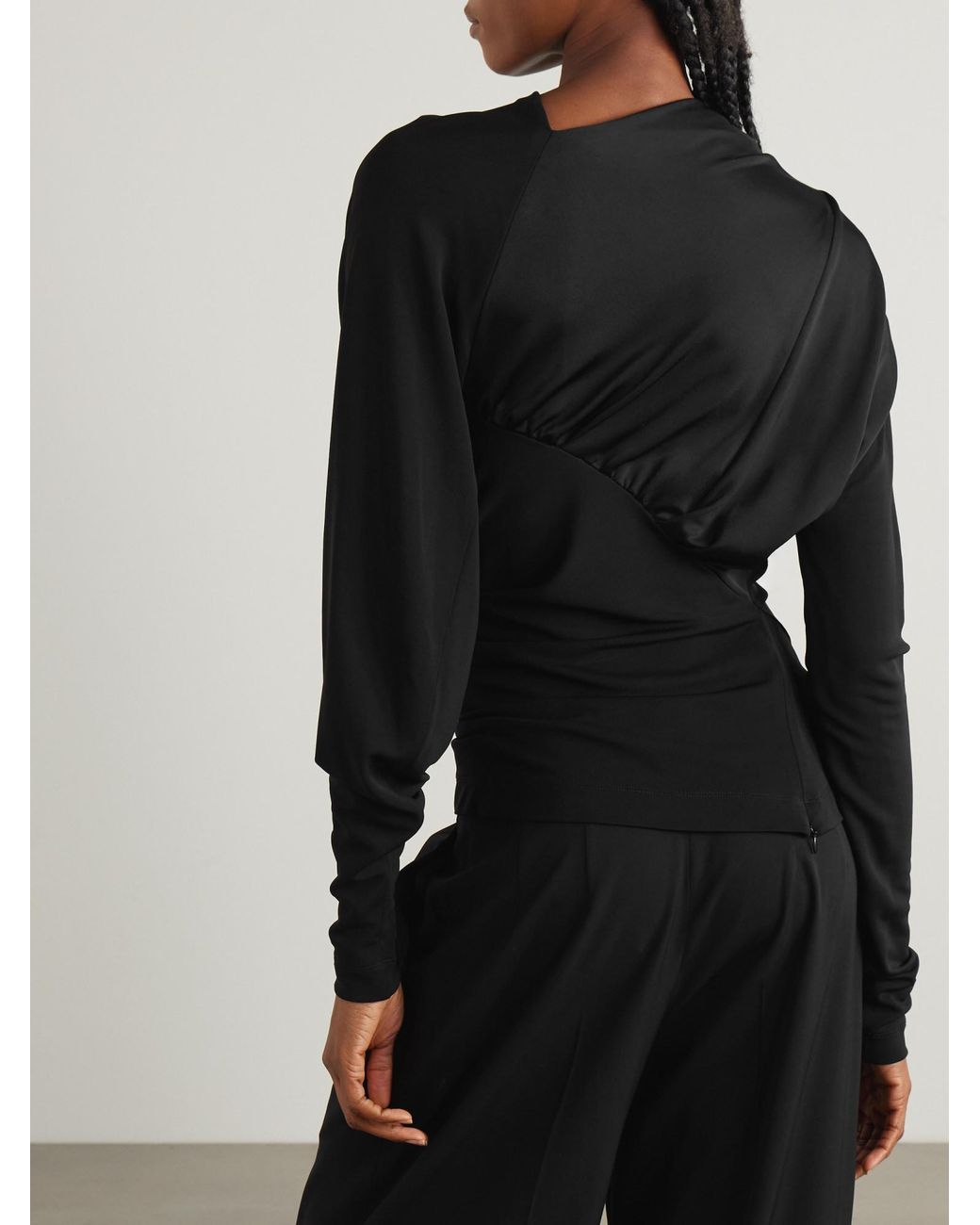 Victoria Beckham Black Asymmetric Embellished Draped Jersey Top