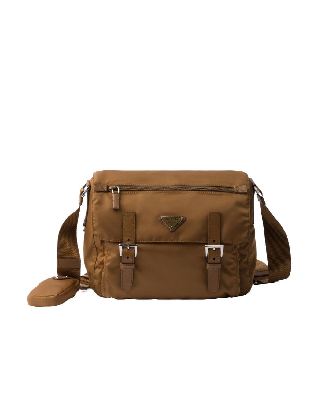 Prada Brown Logo Patch Zip-Up Shoulder Bag