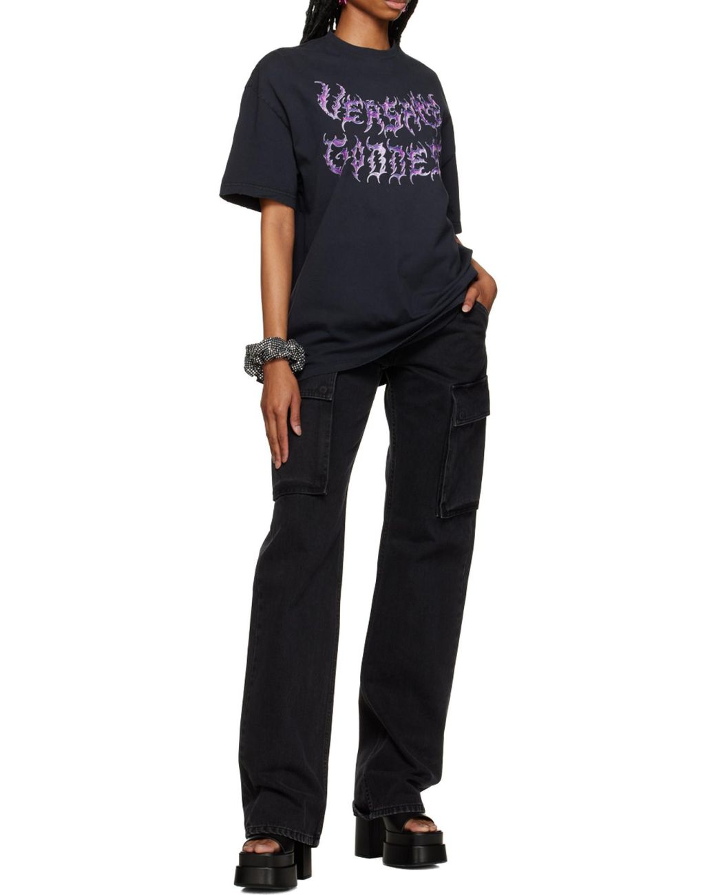 Versace Blue Logo Printed Crewneck T-Shirt