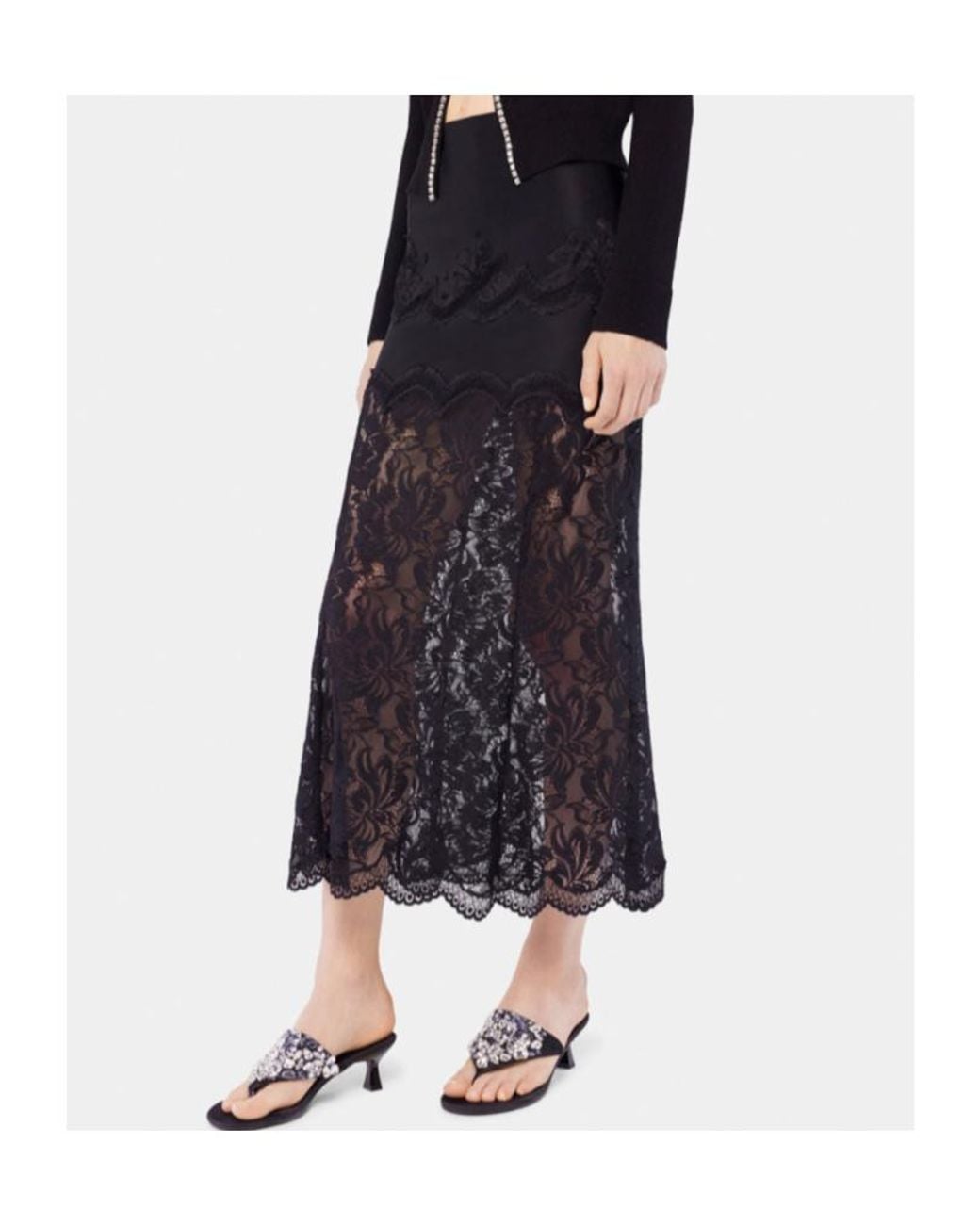 Rabanne Black Rabanne Scalloped Lace Midi Skirt