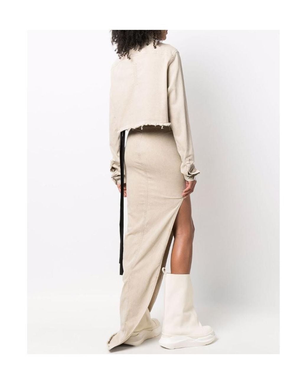 Rick Owens White Frayed Edge Cropped Shirt Jacket