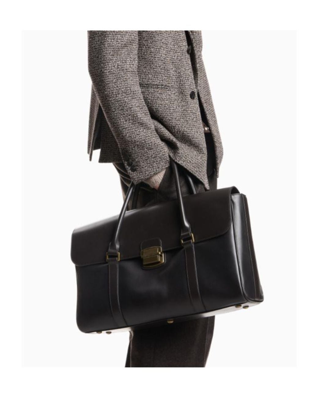 Emporio Armani Black Leather Tote Bag for men