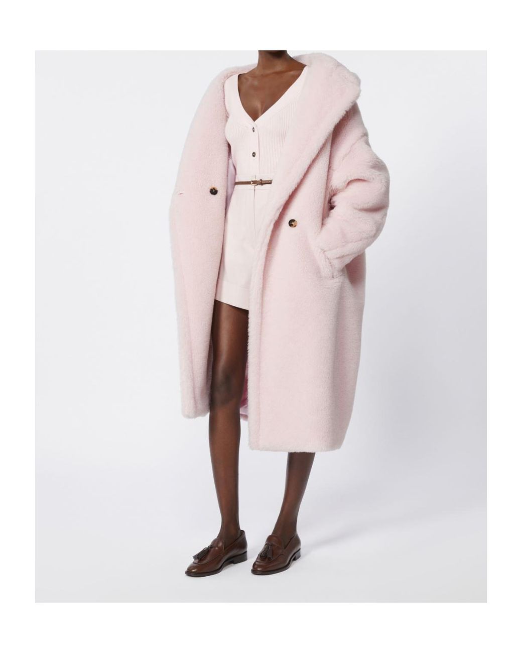Max Mara Pink Virgin Wool-Cashmere Teddy Overcoat