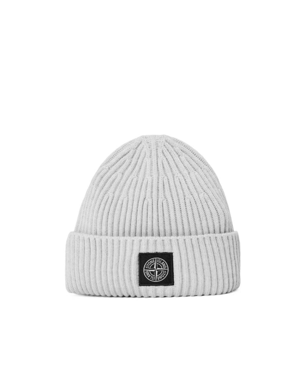 Stone Island White Light Ribbed Knit Beanie for men