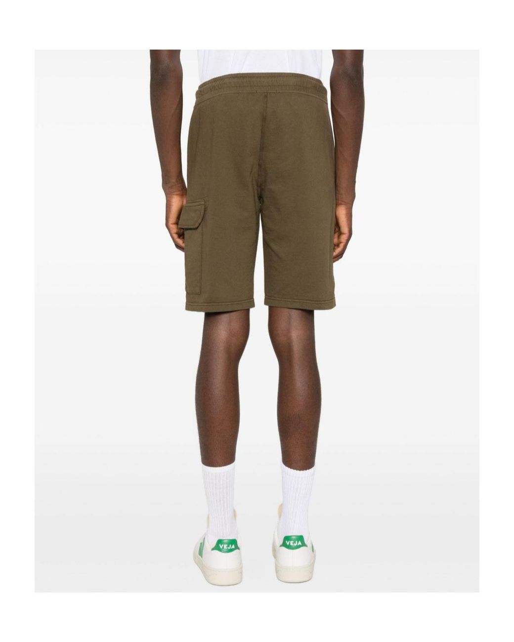 C P Company Green Light Fleece Cargo Lens Sweatshorts for men
