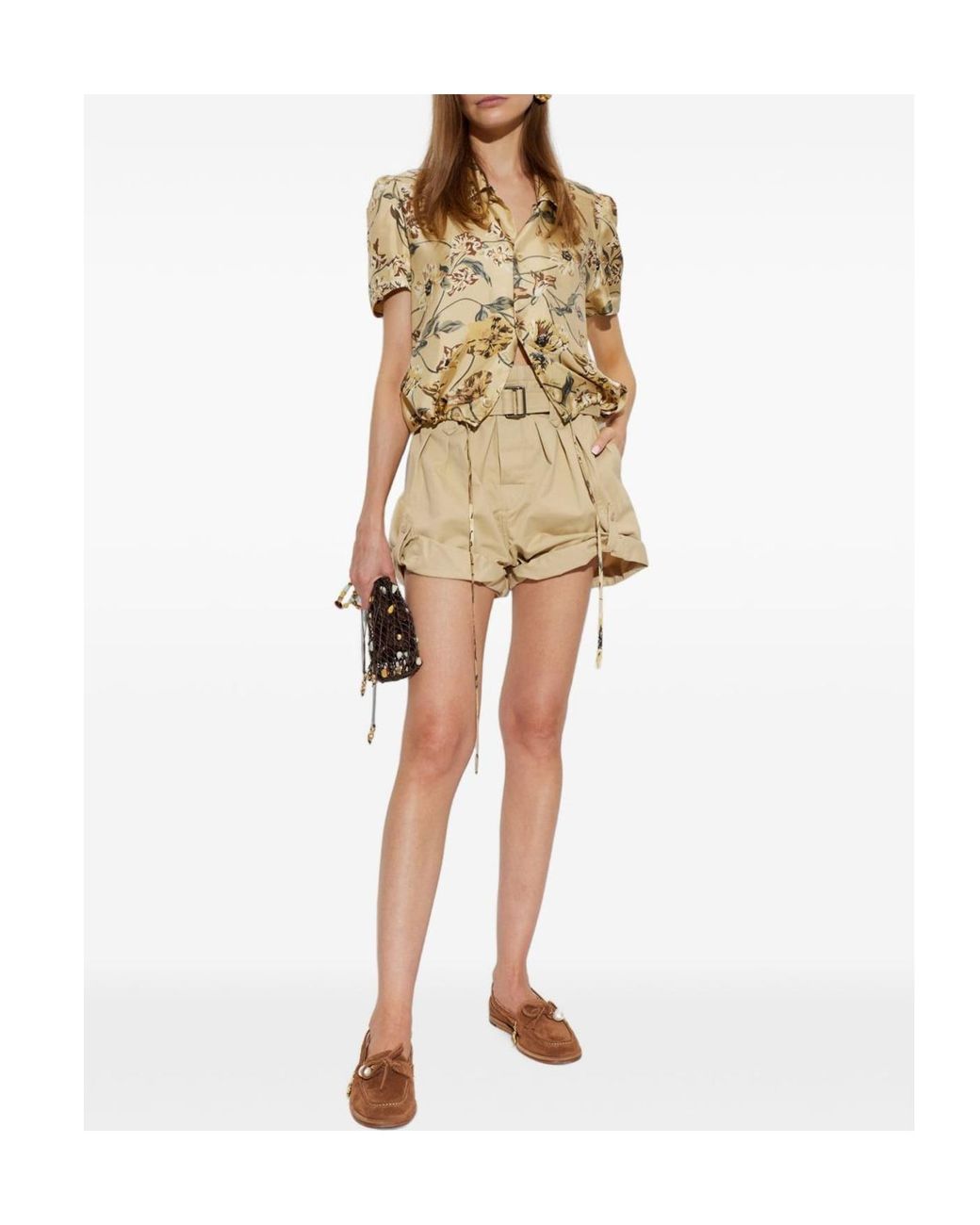 KENZO White Floral Print Drawstring Shirt
