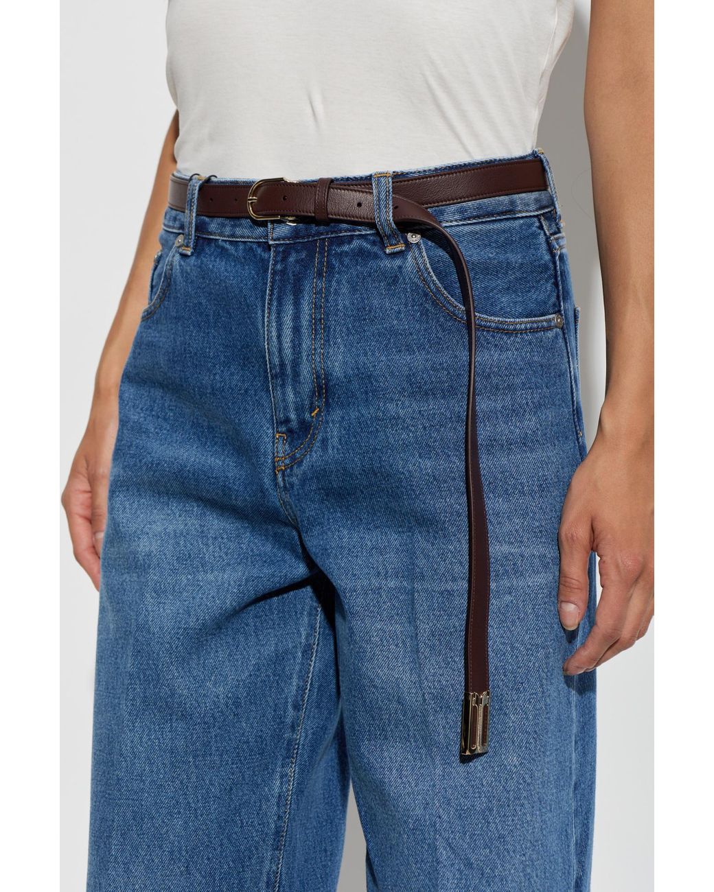 Victoria Beckham White Double Buckle Leather Belt