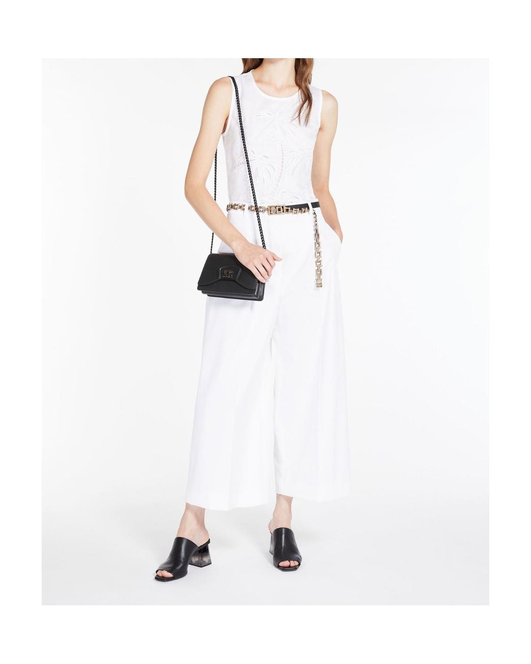 Max Mara White High-Waisted And Wide-Legged Cropped Pants