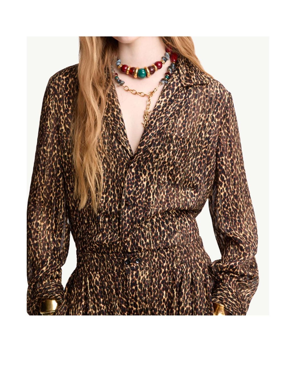 Saint Laurent Brown Leopard Printed Pajama Blouse