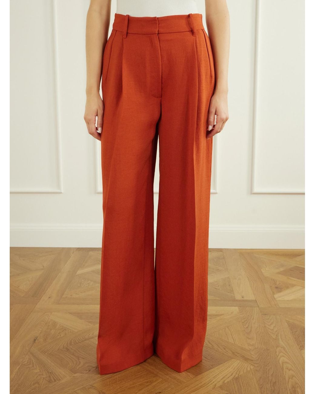 Galvan Red High-Waisted Straight-Leg Pants
