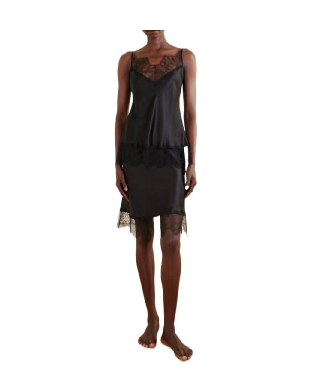 Carine Gilson Black Lace-Trimmed Silk-Satin Camisole