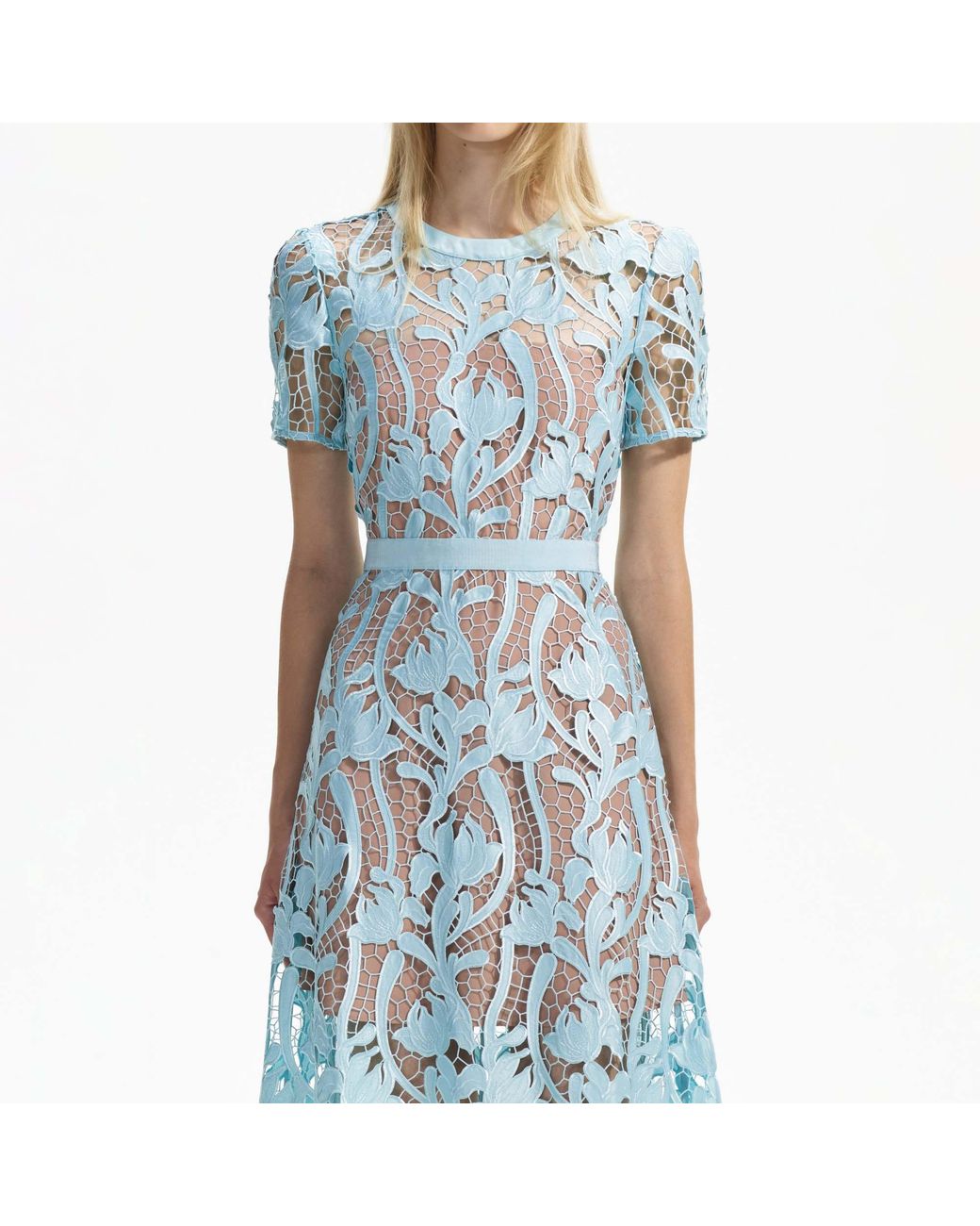 Self-Portrait Blue Lace Short-Sleeved Midi Dress