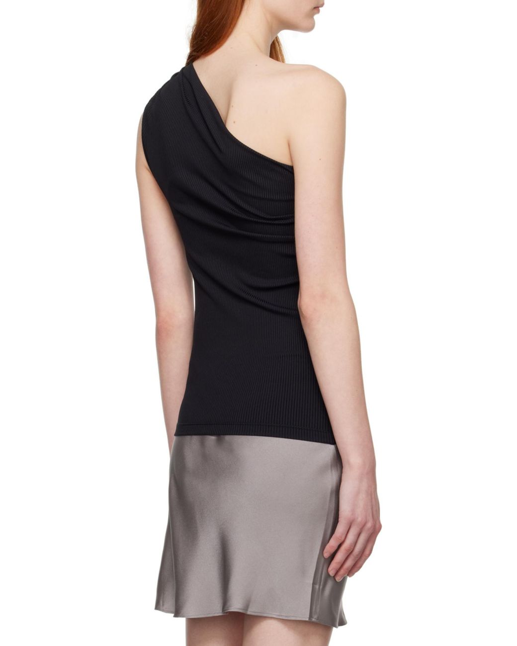 Anine Bing Blue Camila One-Shoulder Ribbed Top