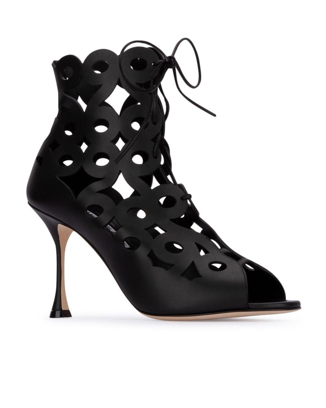 Manolo Blahnik Black Hollowed-Out High-Heeled Sandals