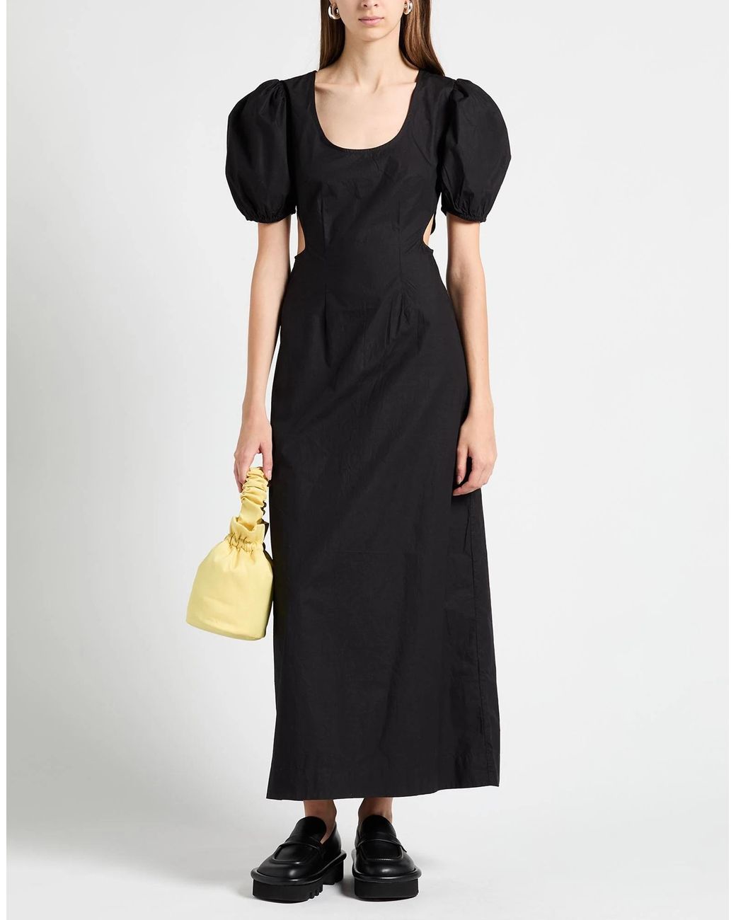 Ganni Black Elegant Solid Color Short Sleeve Midi Dress