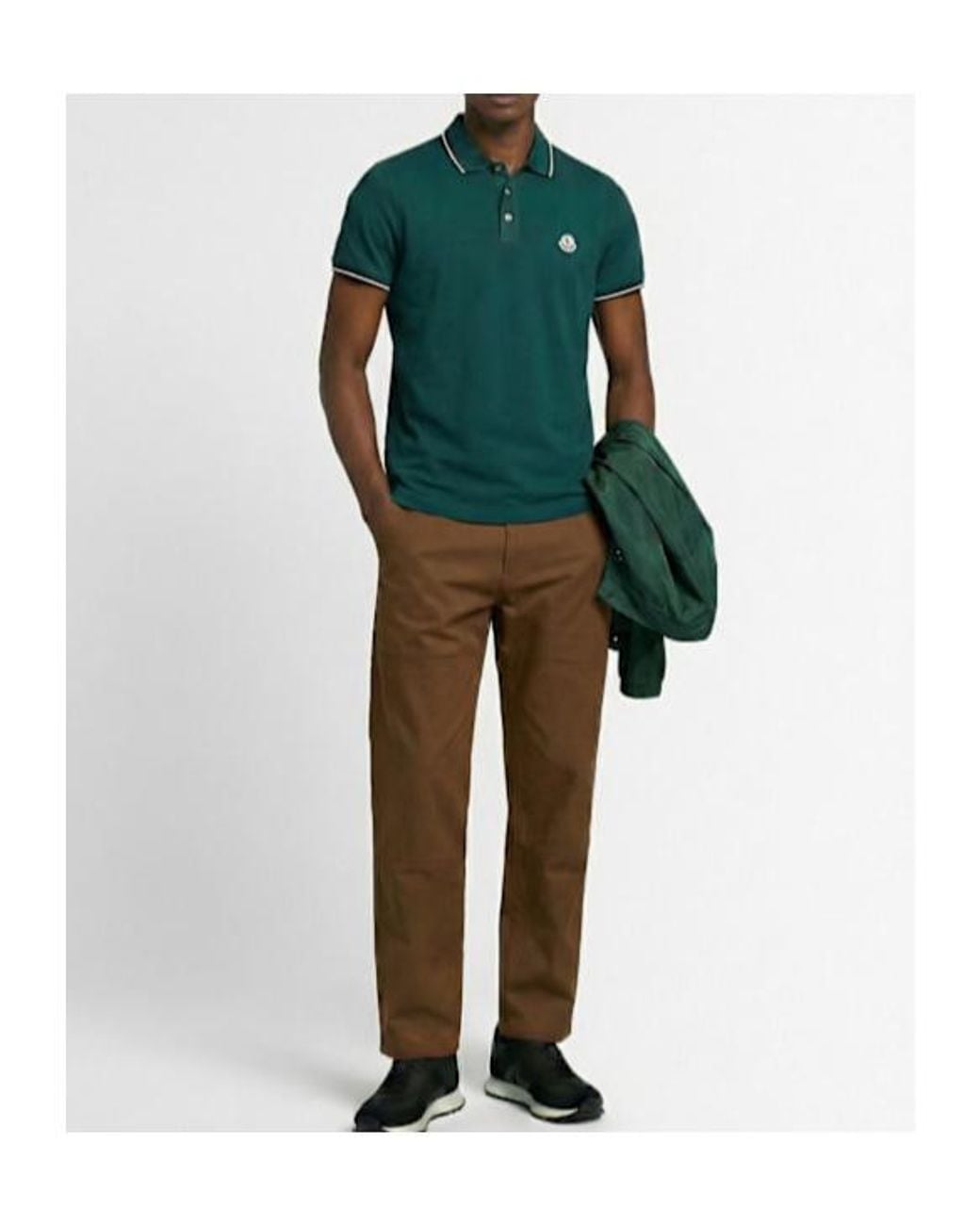 Moncler Green Tricolour-Trimmed Cotton Polo Shirt for men