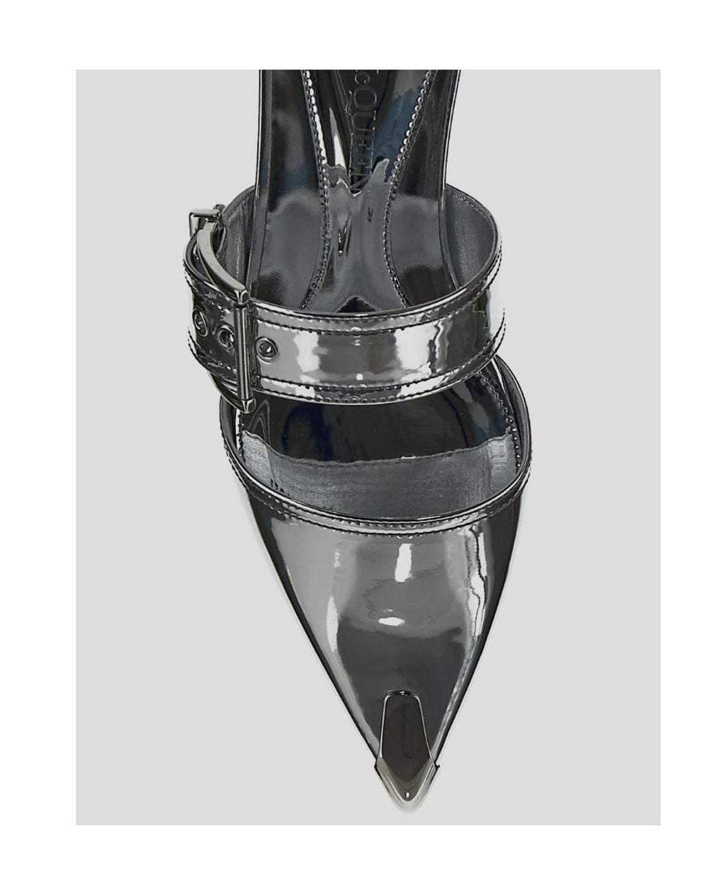 McQueen White Pointed Toe Buckled Mules