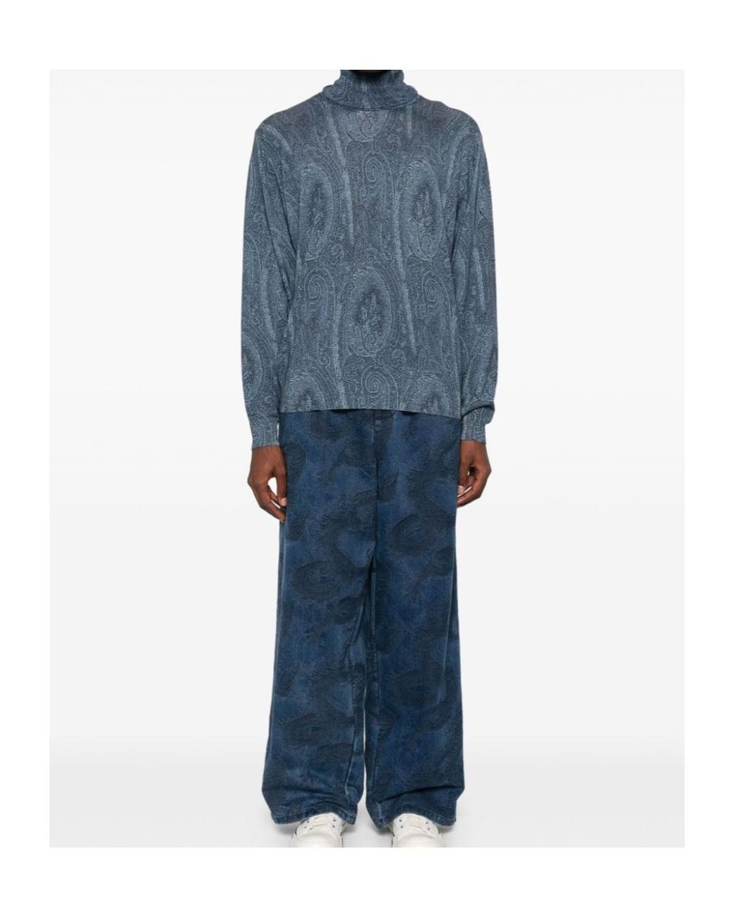 Etro Blue Paisley-Jacquard Sweater for men